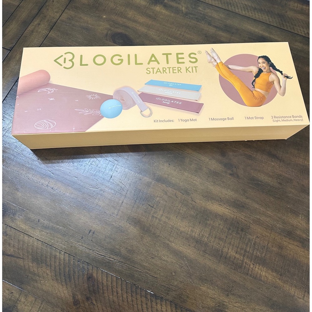 Blogilates Starter Fit Kit Yoga Mat Resistance Bands Massage Ball Strap 6pc Set